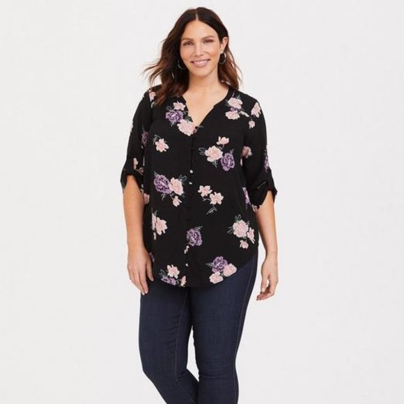 COPY - VGUC Size 1 Torrid Harper Challis Button-Up Rayon Blouse with ¾ Sleeves … - Picture 1 of 14